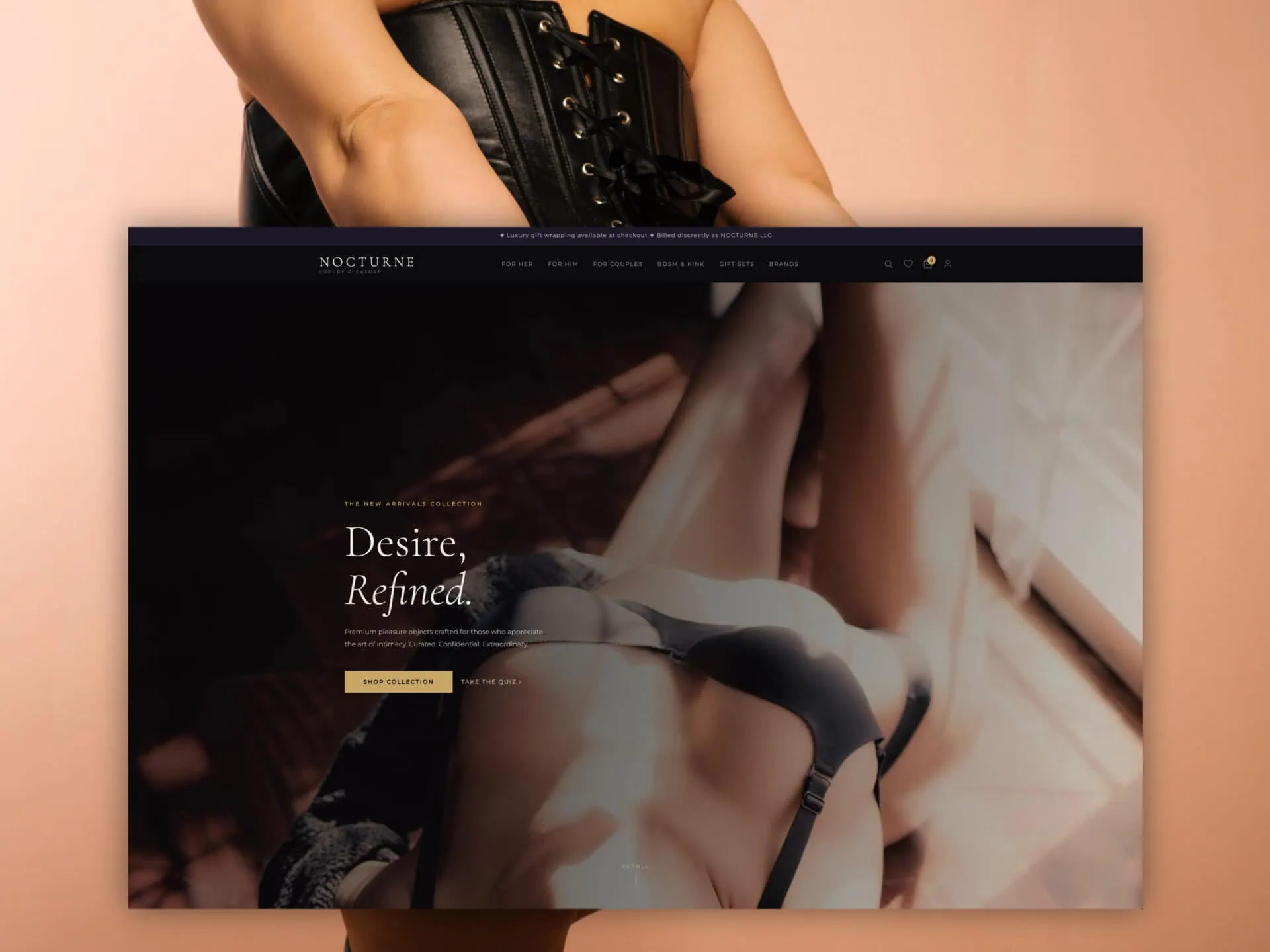 Luxury lingerie website homepage with sensual imagery