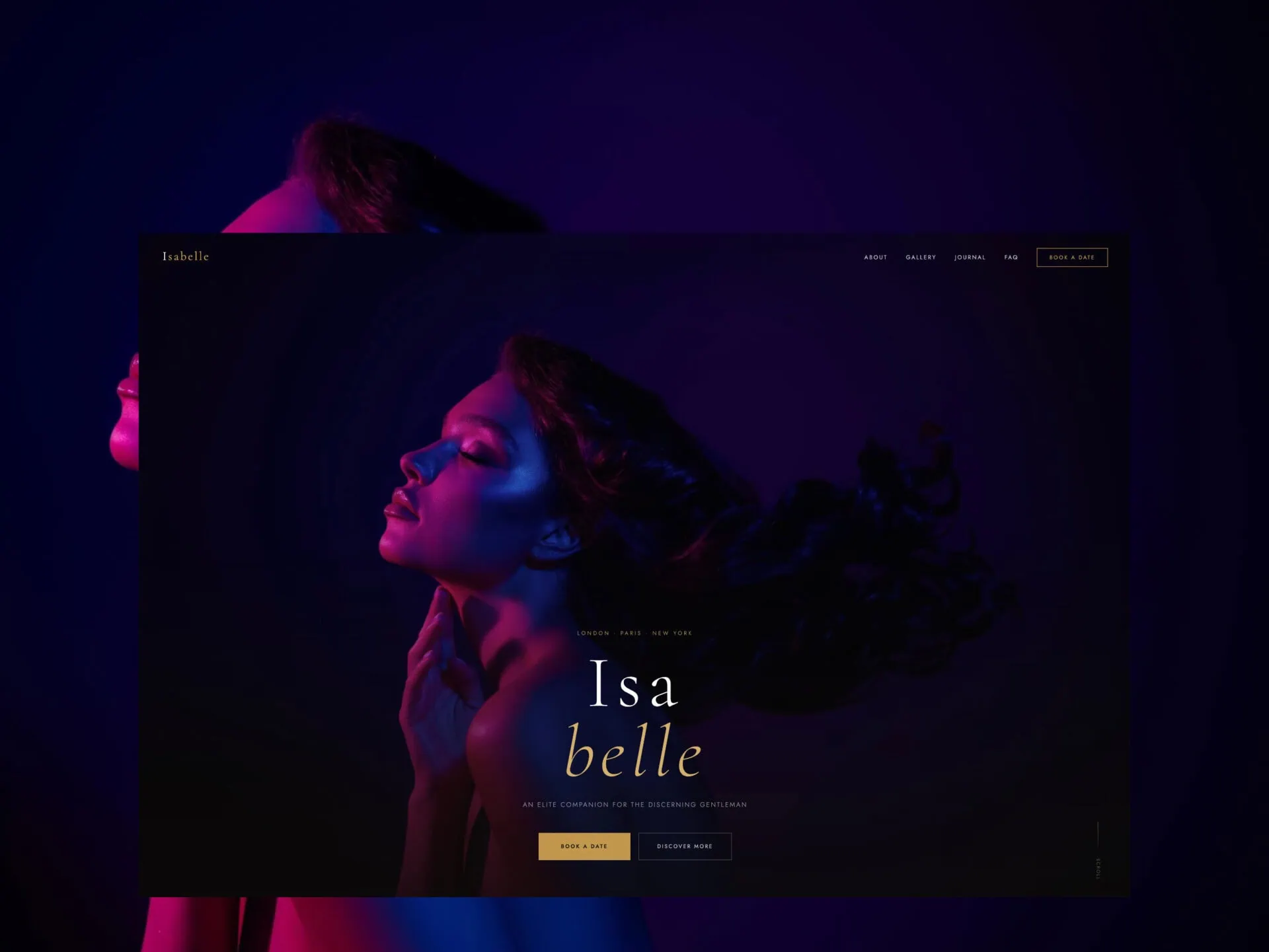 Portrait of woman in pink and blue lighting