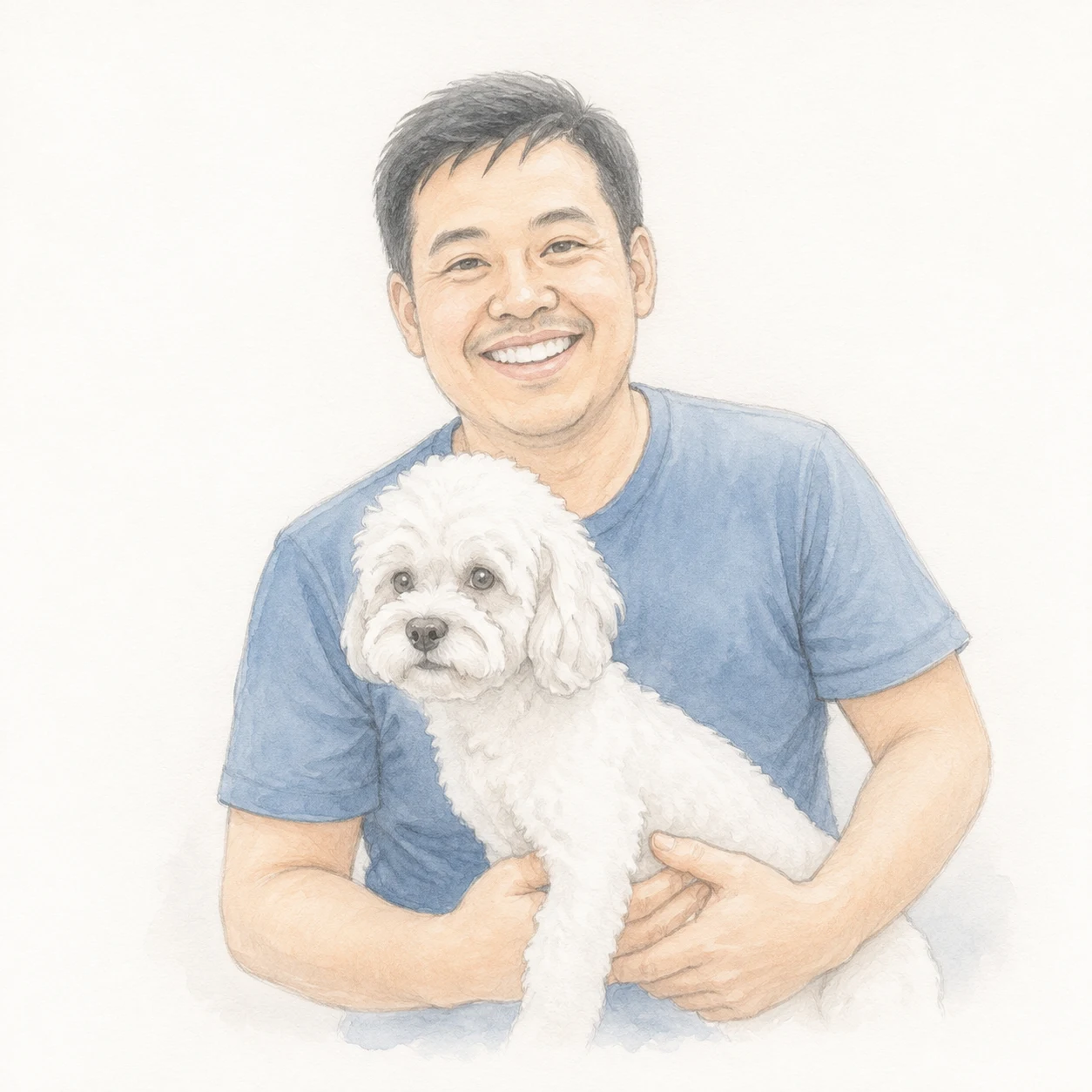 John, Technical Support Lead, illustrated with his dog