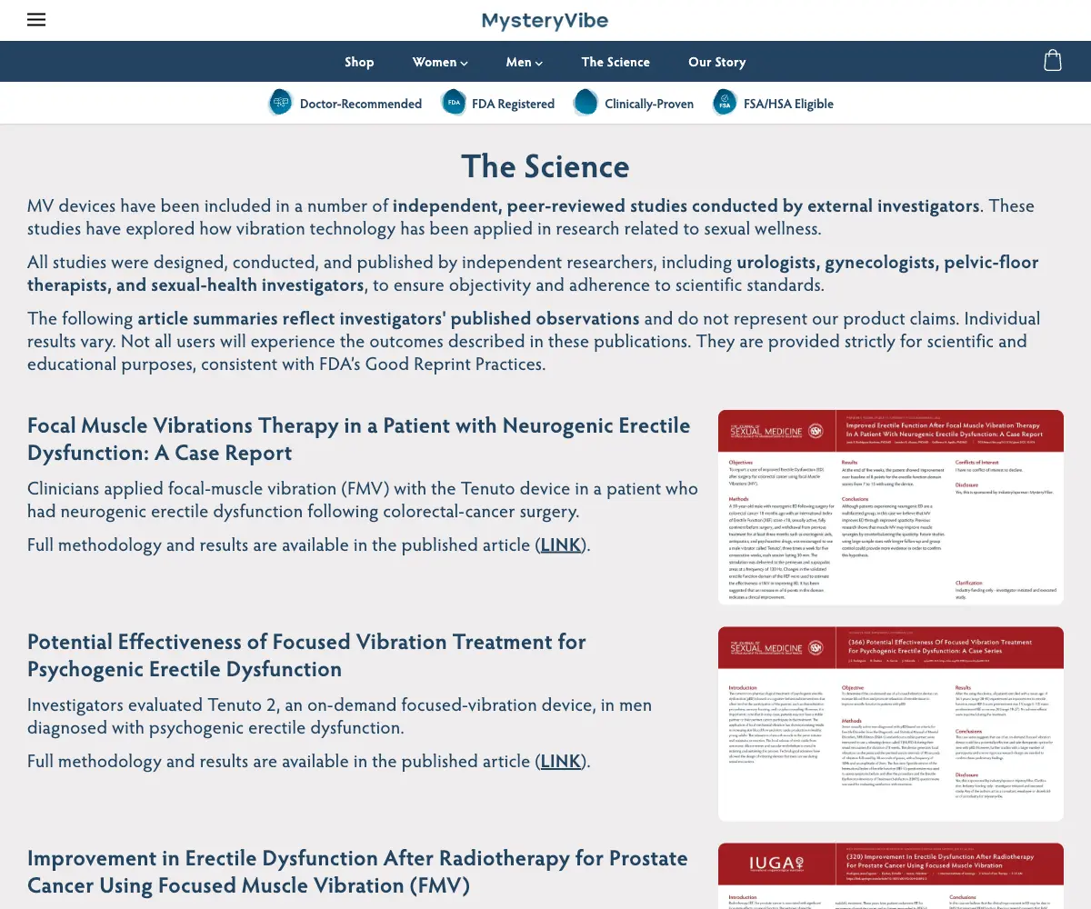 MysteryVibe science page with study summaries and links to published sources.
